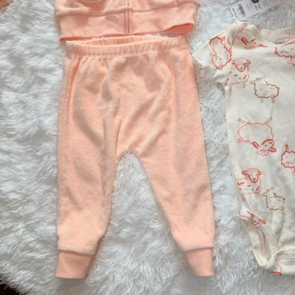NWT Baby Outfit Set 12M Pink Hoodie Pants Onesie 3 Piece - Picture 4 of 8